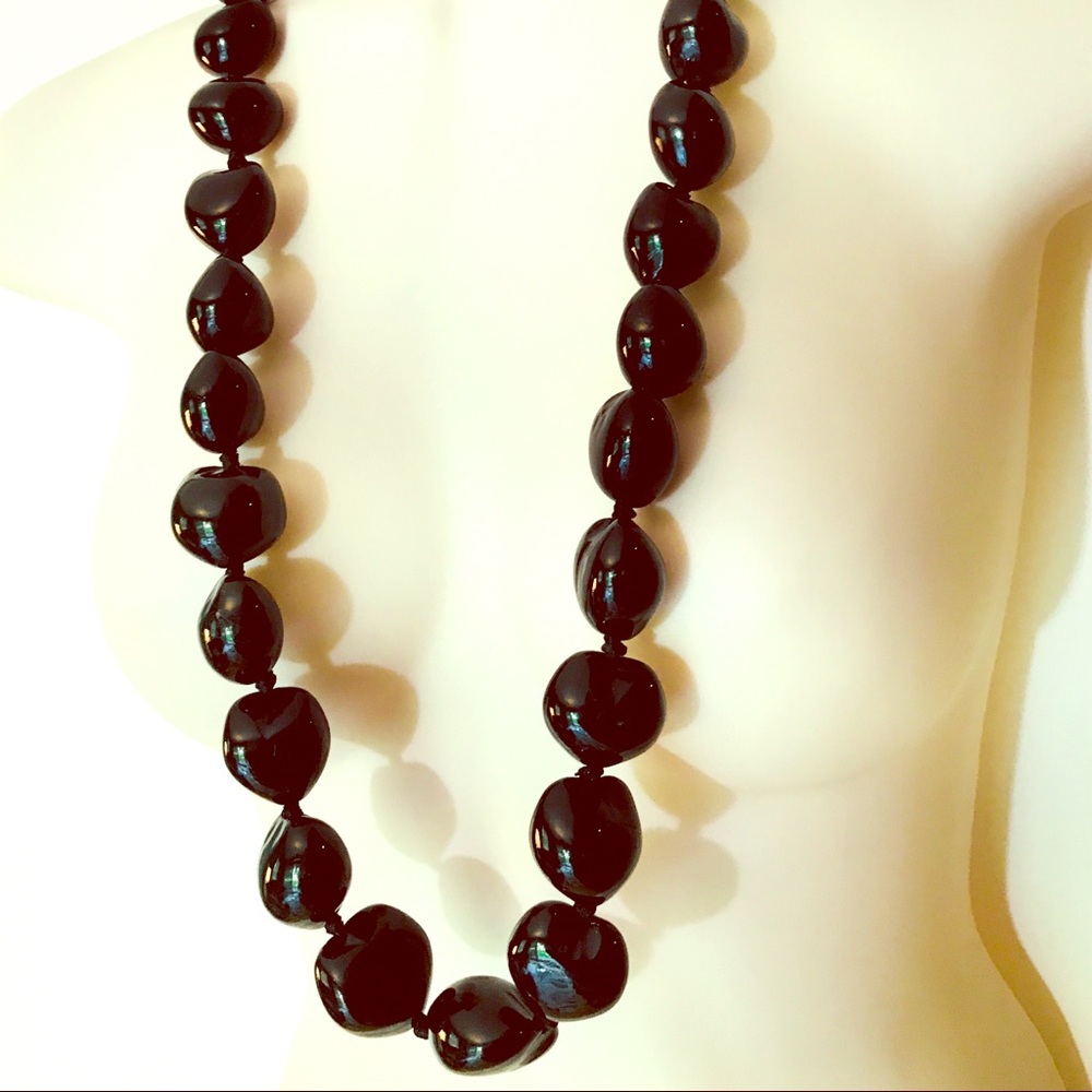 Kukui Nut Long Necklace Black Large Beads